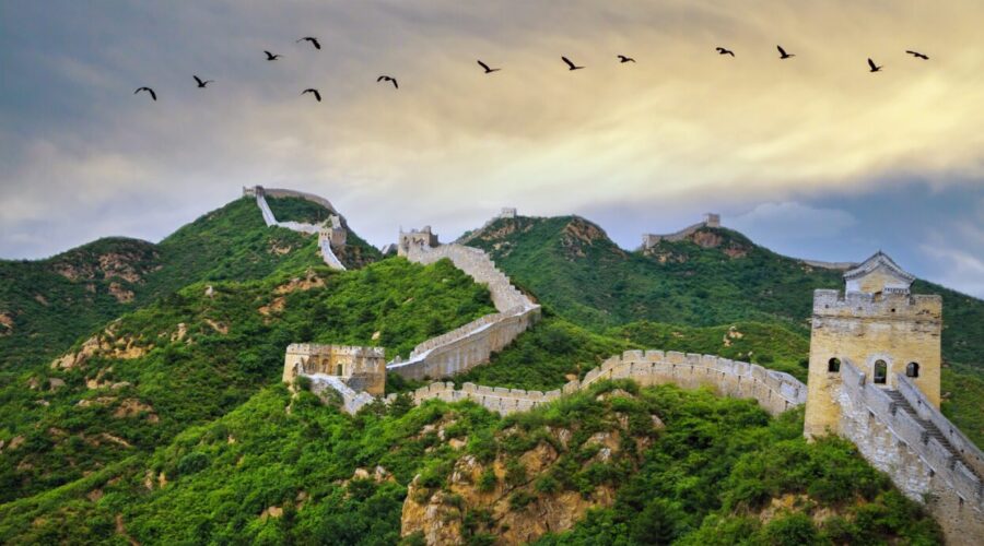 View of The Great Wall of China, Beijing. China famous landmark great wall and mountains